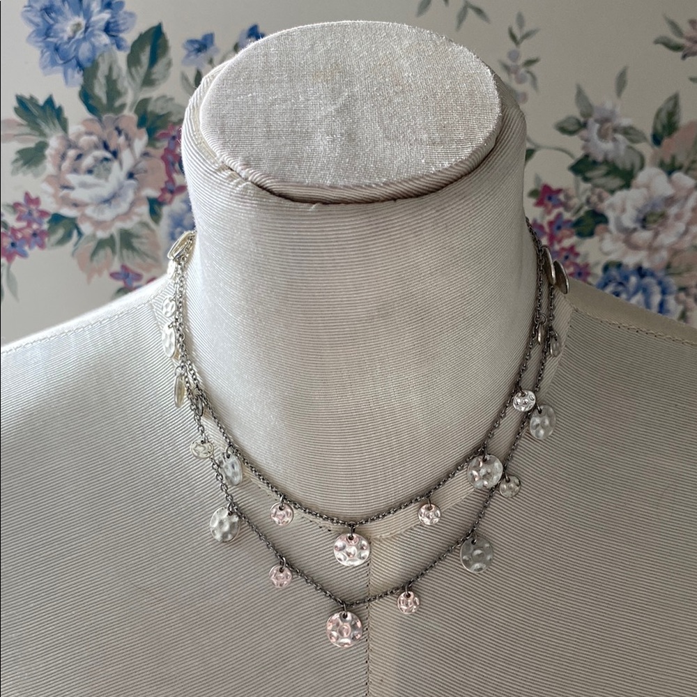 Elegant Silver Necklace with round embellished circles, 37.5” EUC